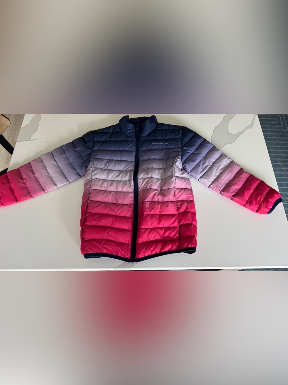Eddie Bauer Ombre Navy to Pink Quilted Puffer Jacket